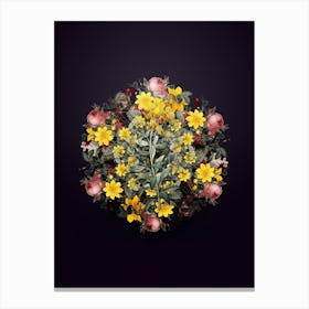 Vintage Yellow Wallflower Bloom Flower Wreath on Royal Purple n.0159 Canvas Print