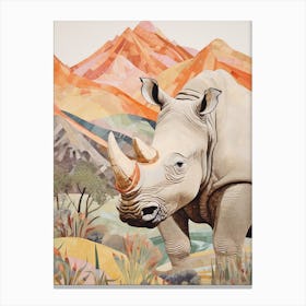 Rhino With Flowers & Plants 7 Canvas Print
