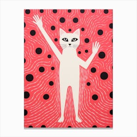 Cat On Red Background 2 Canvas Print