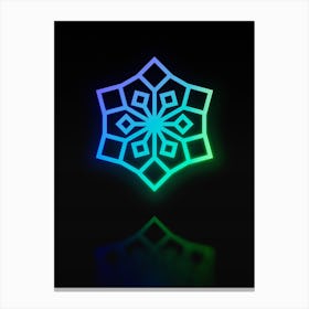 Neon Blue and Green Abstract Geometric Glyph on Black n.0083 Canvas Print