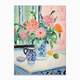 A Vase With Peacock Flower, Flower Bouquet 3 Canvas Print