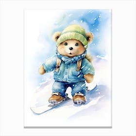 Snowboarding Teddy Bear Painting Watercolour 2 Canvas Print