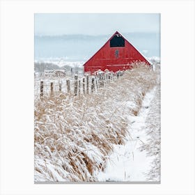 Red Winter Barn Canvas Print