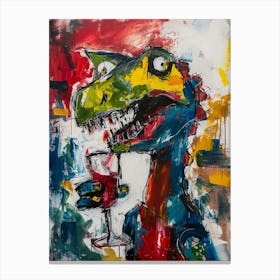 Graffiti Style Dinosaur Drinking Wine 2 Canvas Print