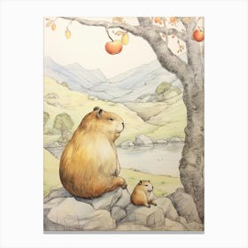 Storybook Animal Watercolour Capybara 2 Canvas Print