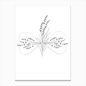 Flower Line Art,Lavender flower, butterfly, heart ,minimalist Canvas Print