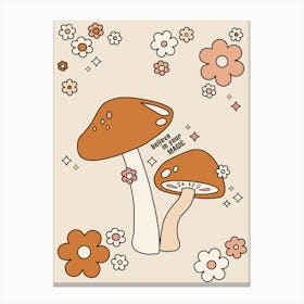 Mushrooms And Flowers Retro 70s Earth Tones Canvas Print