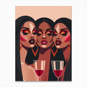 Three Women With Glasses Of Wine Canvas Print