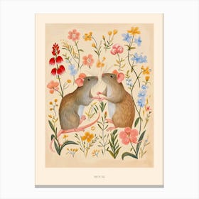 Folksy Floral Animal Drawing Mouse 6 Poster Canvas Print