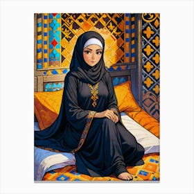 Muslim Girl Sitting On Bed Canvas Print