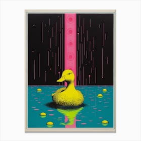 Duck In The Pond Abstract Linocut Inspired Portrait Canvas Print