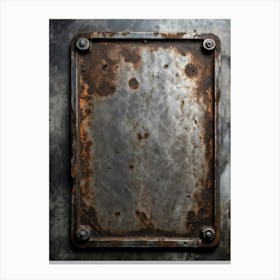 Close Up View Of A Vintage Steel Plate Resting On A Grey Stone Table Surfaces Laden With Corrosion (5) Canvas Print