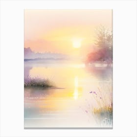 Sunrise Over Lake Waterscape Gouache 1 Canvas Print