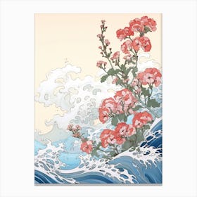 Great Wave With Verbena Flower Drawing In The Style Of Ukiyo E 4 Canvas Print