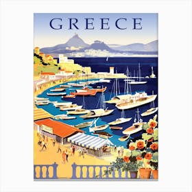 Greece, Boats on a City Port Canvas Print