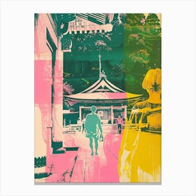 Koyasan Japan Retro Duotone Silkscreen 2 Canvas Print