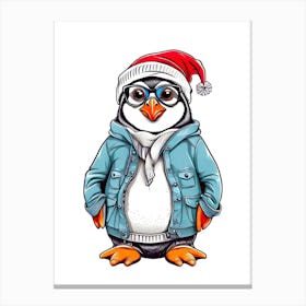 Penguin Christmas Hat Canvas Print