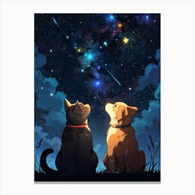 Two Cats Looking At The Stars Canvas Print