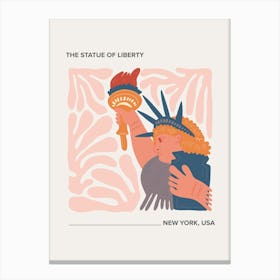The Statue Of Liberty   New York, Usa, Warm Colours Illustration Travel Poster 2 Canvas Print