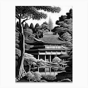 Katsura Imperial Villa, 1, Japan Linocut Black And White Vintage Canvas Print