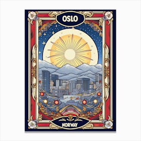 Oslo, Norway, Tarot Card Travel  Line Art 4 Canvas Print