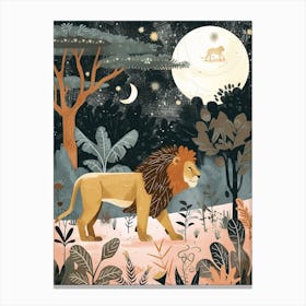 African Lion Night Hunt Illustration 1 Canvas Print