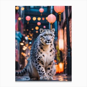 Snow Leopard at a lantern festival 1 Canvas Print