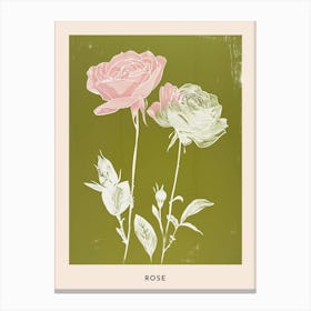 Pink & Green Rose 3 Flower Poster Canvas Print