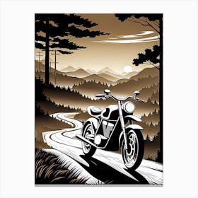 Motorcycle On The Road, vintage bike, classic bike, vector art, 1 Canvas Print