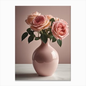 A Vase Of Pink Roses 13 Canvas Print