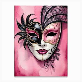 A Woman In A Carnival Mask, Pink And Black (31) Canvas Print
