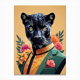Floral Black Panther Portrait In A Suit (10) Canvas Print