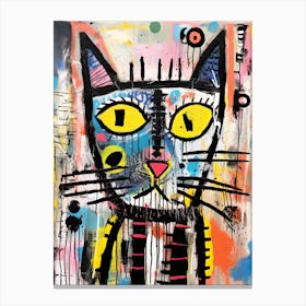 Purr-fect Graffiti: Black Cat in Basquiat Style Neo-expressionism Canvas Print