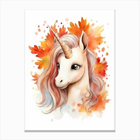 Unicorn Watercolour In Autumn Colours 3 Canvas Print