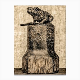 Frog On A Wooden Block Canvas Print