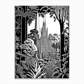 Bok Tower Gardens, 1, Usa Linocut Black And White Vintage Canvas Print