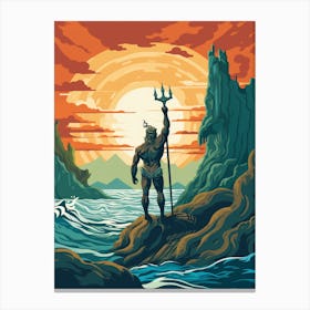  A Retro Poster Of Poseidon Holding A Trident 18 Canvas Print