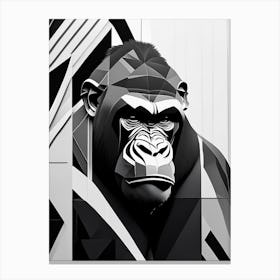 Gorilla In Front Of Graffiti Wall Gorillas Black & White Geometric 1 Canvas Print