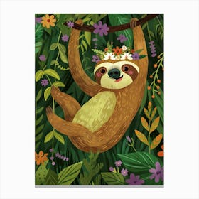 Cute Sloth In The Jungle Canvas Print