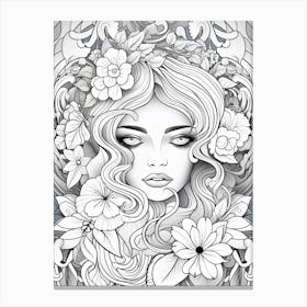 Floral Fine Line Face Drawing 4 Canvas Print