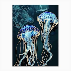 Jellyfish Painting Gold Blue Effect Collage 1 Canvas Print