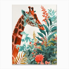 Watercolour Giraffe Head In The Leaves 6 Canvas Print