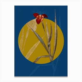Vintage Botanical Tiger Flower on Circle Yellow on Blue Canvas Print