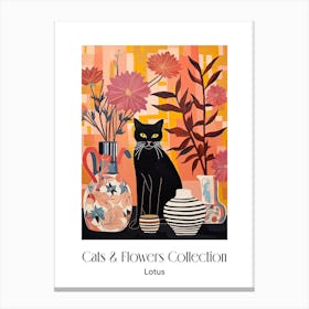 Cats & Flowers Collection Lotus Flower Vase And A Cat, A Painting In The Style Of Matisse 0 Canvas Print