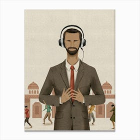 Illustration Of A Man With Headphones Canvas Print