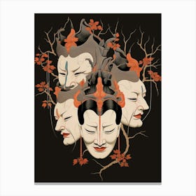Noh Masks Japanese Style Illustration 18 Canvas Print