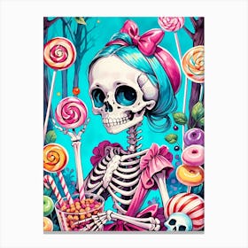 Cute Skeleton Candy Halloween Painting (7) Canvas Print