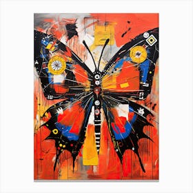 Butterfly red&orange in Basquiat's Style Canvas Print