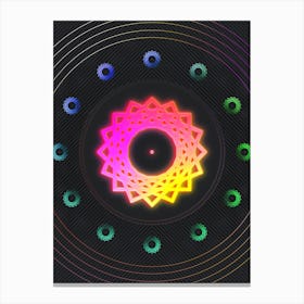 Neon Geometric Glyph in Pink and Yellow Circle Array on Black n.0247 Canvas Print