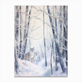Winter Watercolour Lynx 4 Canvas Print